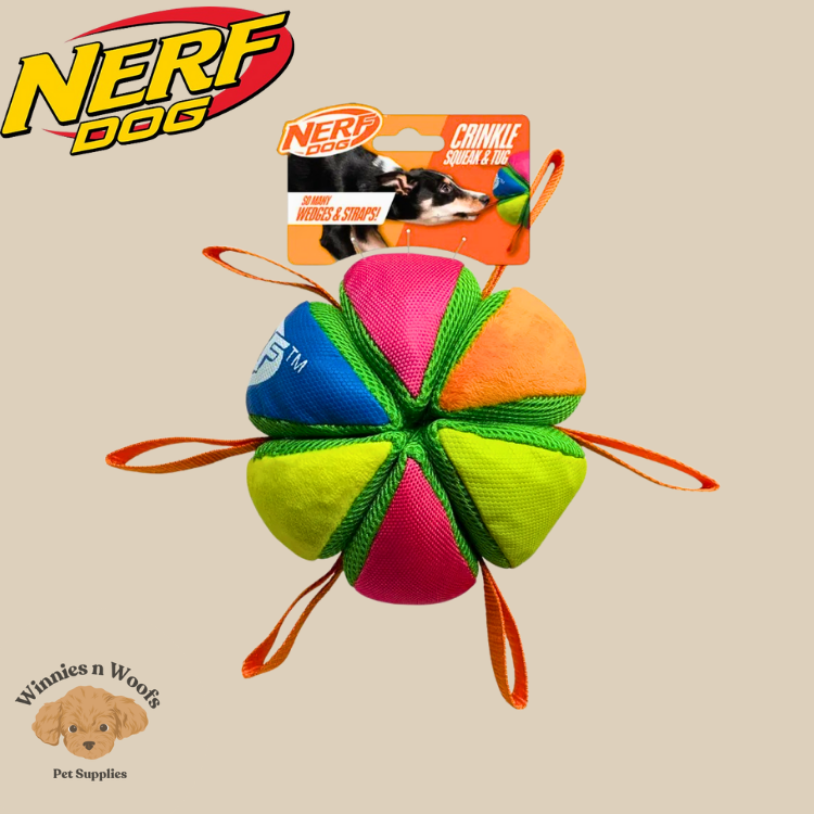 Nerf Dog Plush Squeak and Crunch Wedge Ball with Straps