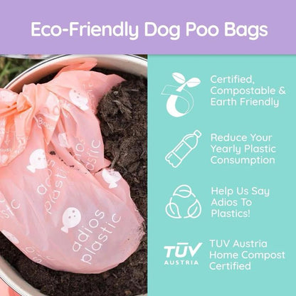 Adios Plastic Compostable Dog Poo Bags - Various colours and quantities