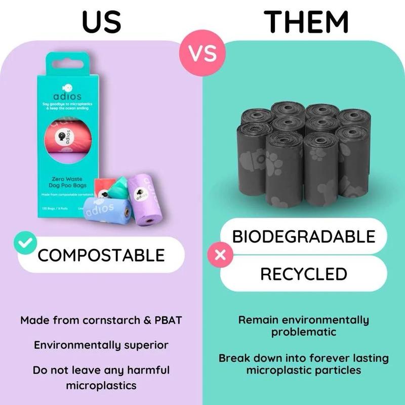 Adios Plastic Compostable Dog Poo Bags - Various colours and quantities