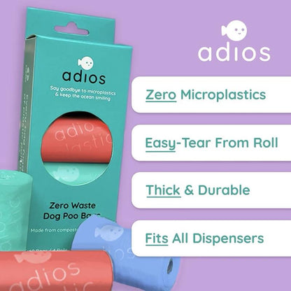 Adios Plastic Compostable Dog Poo Bags - Various colours and quantities