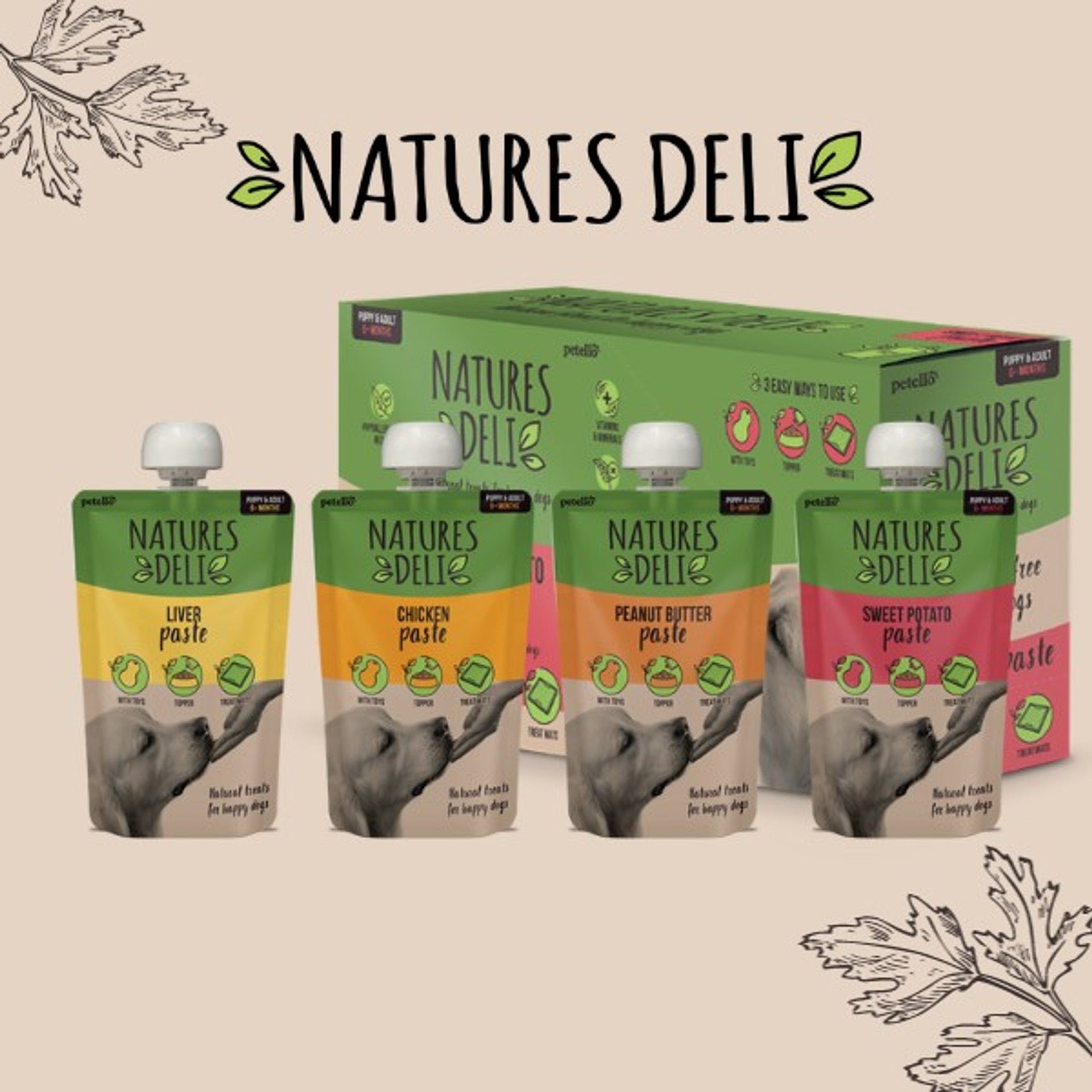 Natures Deli Paste Pouches 100g - Various Flavours - Treat for Dogs
