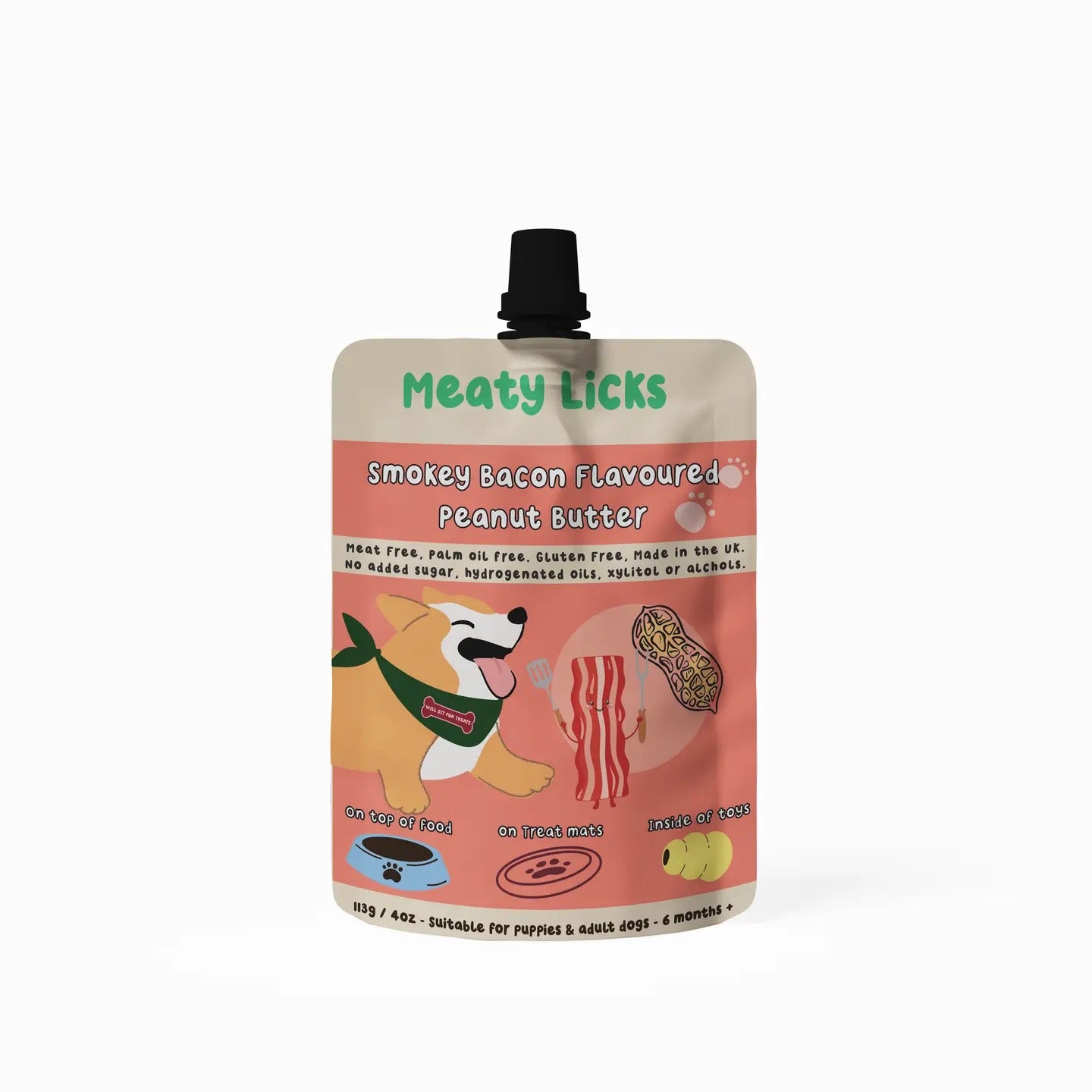 Meaty Licks Various Flavour Peanut Butter Pouches for Dogs 113g