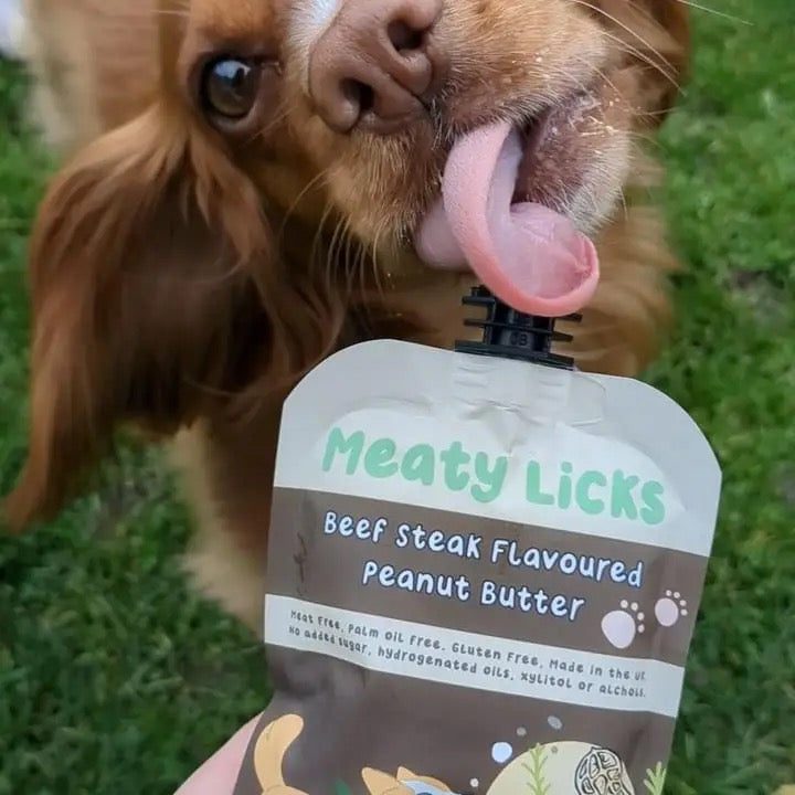 Meaty Licks Various Flavour Peanut Butter Pouches for Dogs 113g