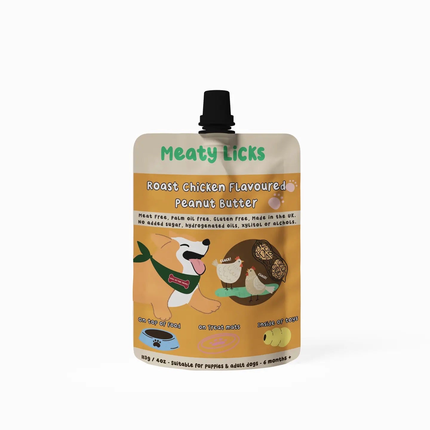 Meaty Licks Various Flavour Peanut Butter Pouches for Dogs 113g