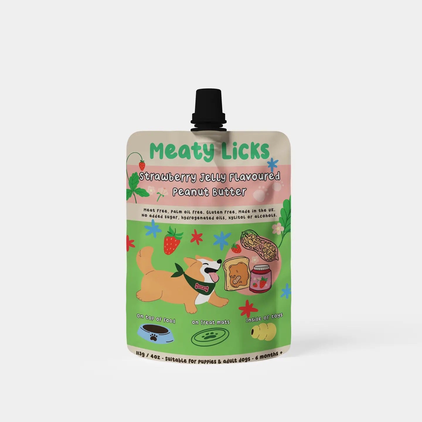 Meaty Licks Various Flavour Peanut Butter Pouches for Dogs 113g