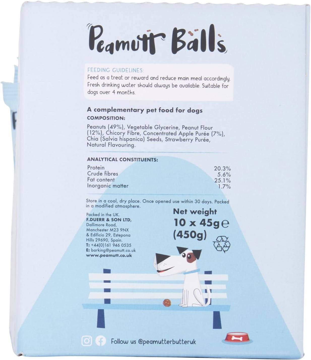 Peamutt Balls 45g -Peanut Butter Dog Treats with Peanuts, Apple and Strawberry