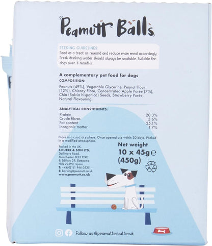 Peamutt Balls 45g -Peanut Butter Dog Treats with Peanuts, Apple and Strawberry