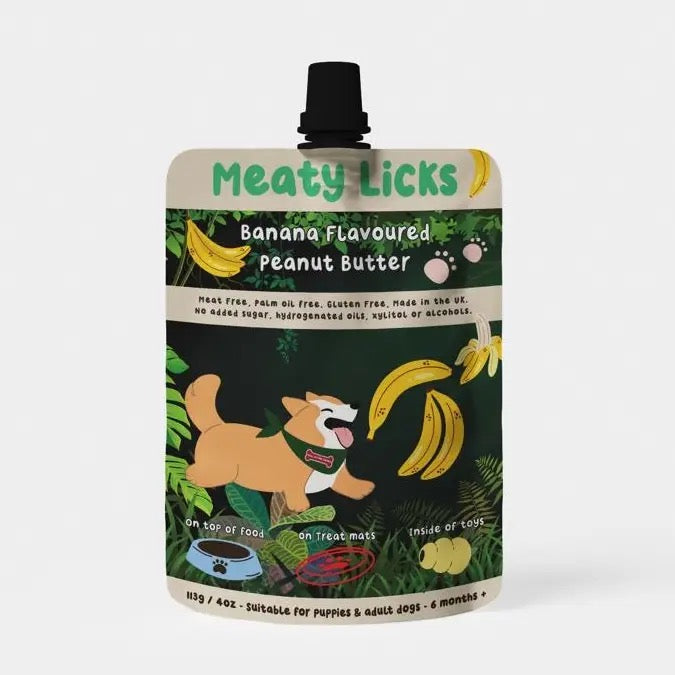 Meaty Licks Various Flavour Peanut Butter Pouches for Dogs 113g