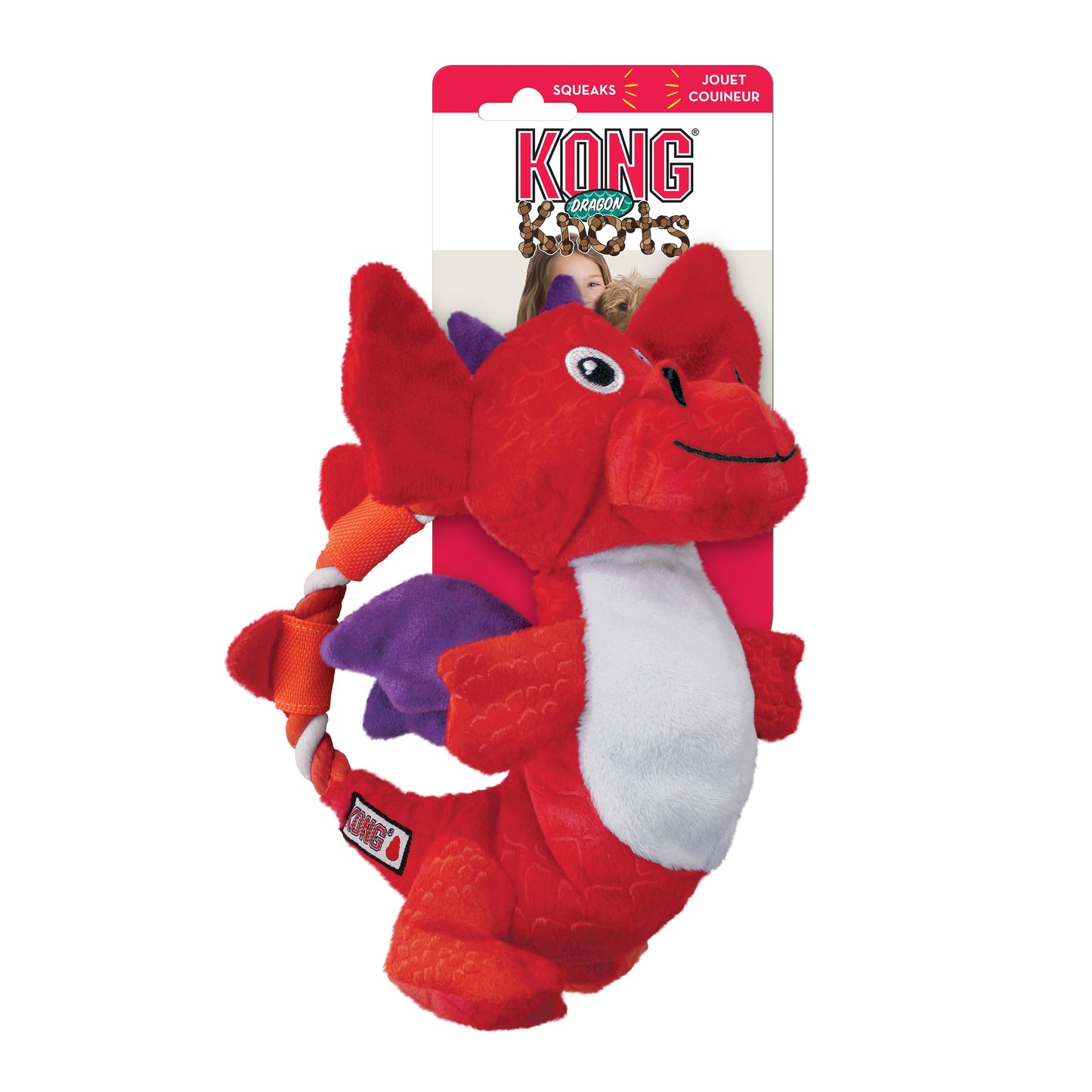 KONG Dragon Knots M/L - Dog Toy with Internal Knotted Rope, Big Squeaker and Crinkling Wings
