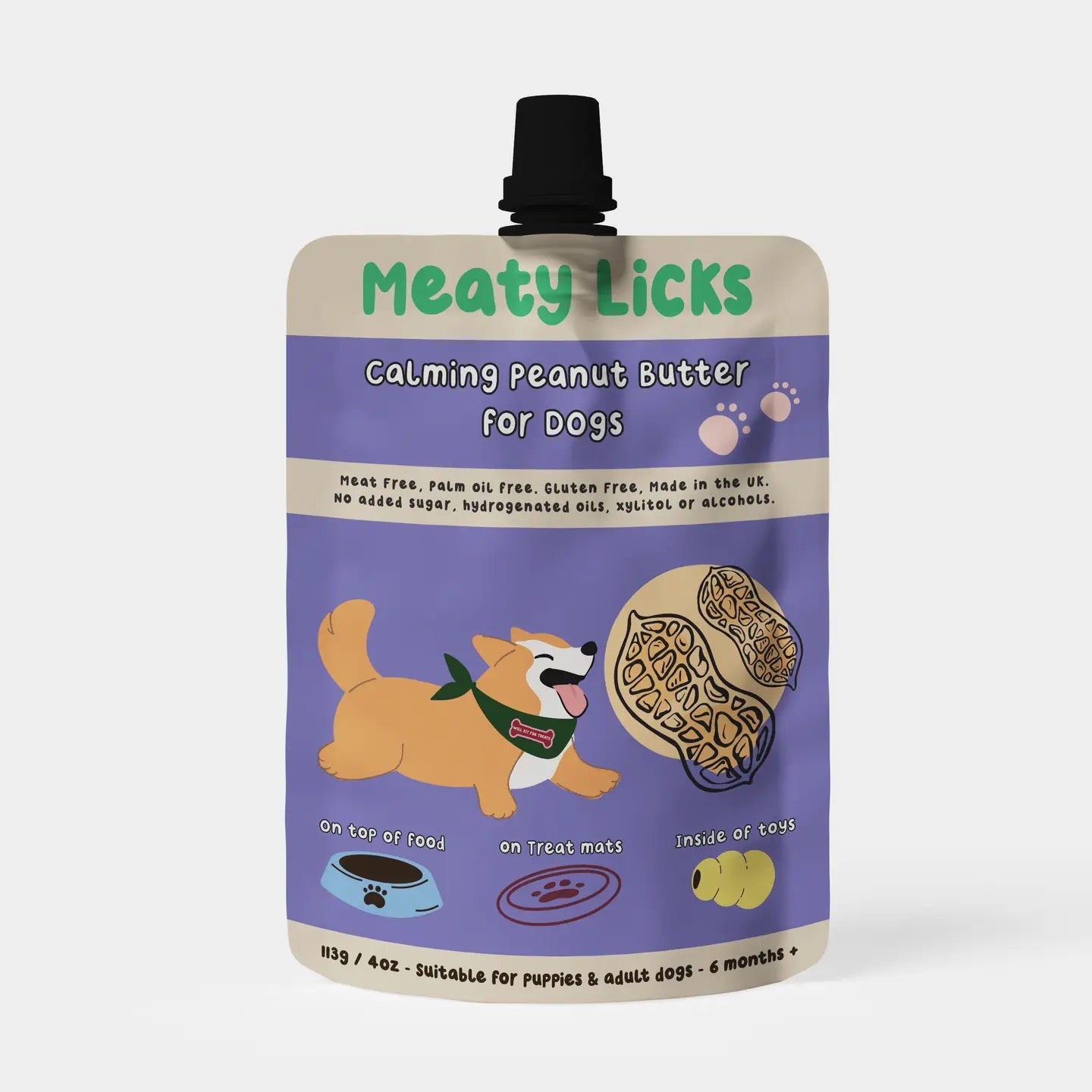 Meaty Licks Various Flavour Peanut Butter Pouches for Dogs 113g