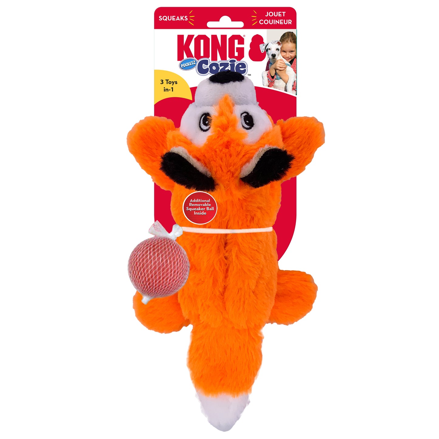 KONG Cozie Pocketz Plush Puzzle Dog Toy with Removable Squeaker