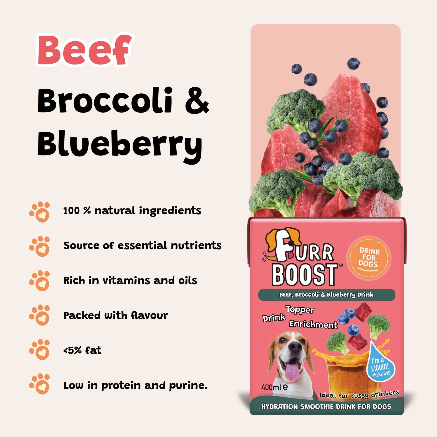 Furr Boost – Natural Hydration Drink for Dogs | Smoothie, Food Topper & Enrichment Treat