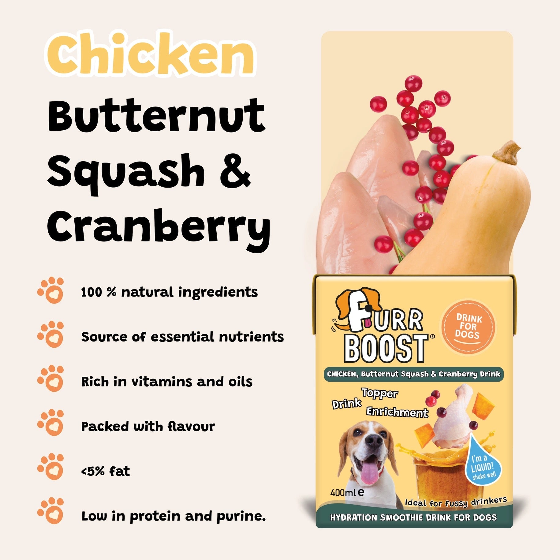 Furr Boost – Natural Hydration Drink for Dogs | Smoothie, Food Topper & Enrichment Treat