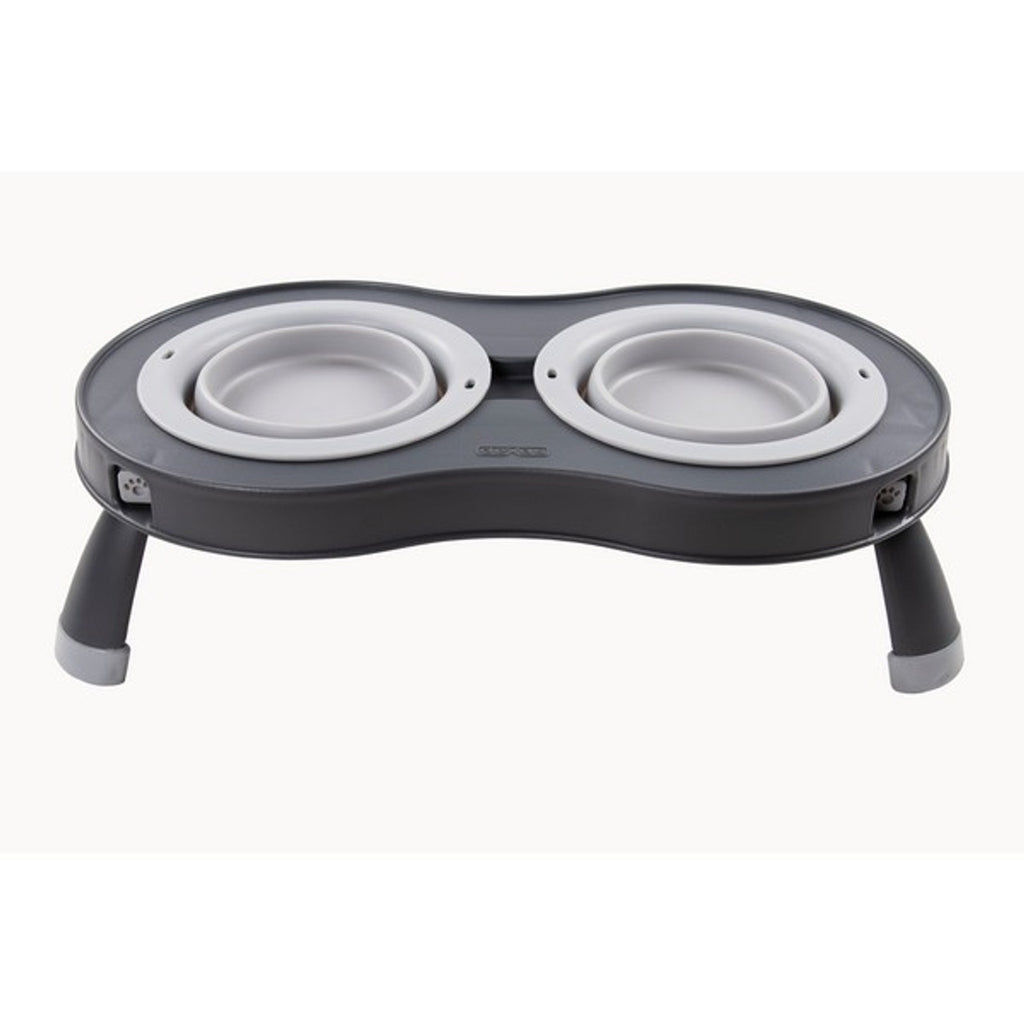 Dexas Double Elevated Feeder for Pets - Portable and Foldable for Easy Storage
