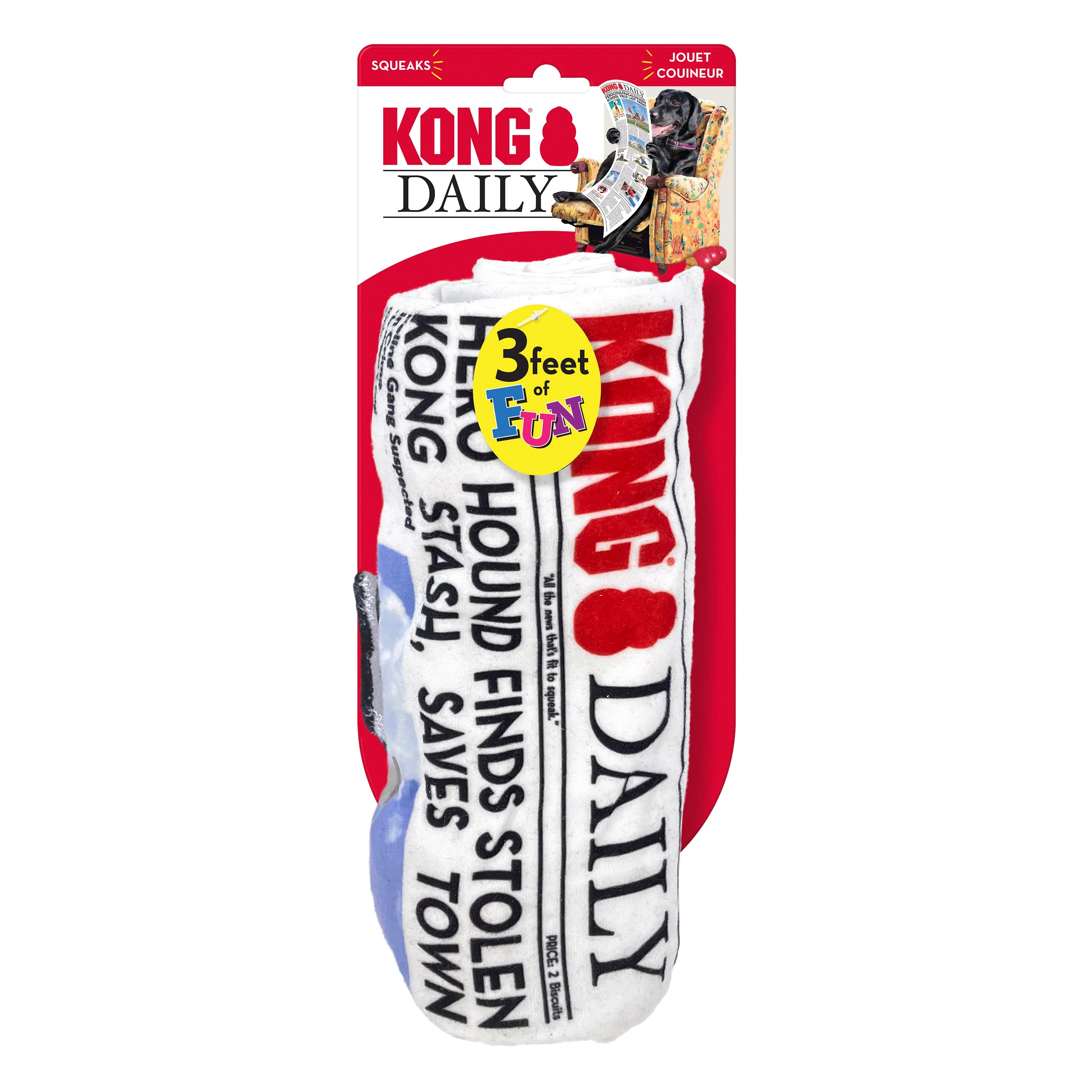 KONG Daily 3 Foot Crinkly Tug Toy with Squeakers for Dogs