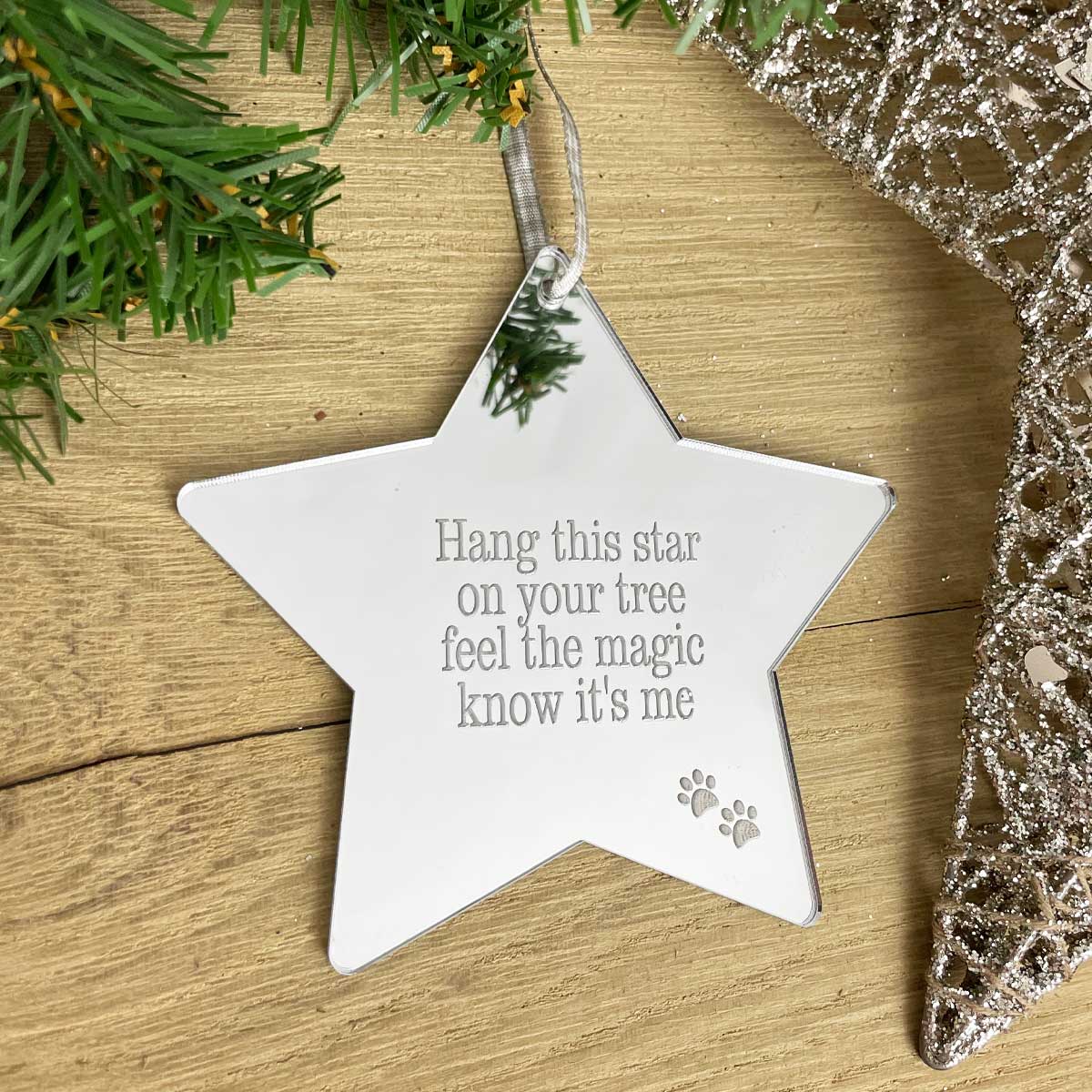 Oh So Precious Pet Memorial Mirrored Star Christmas Decoration
