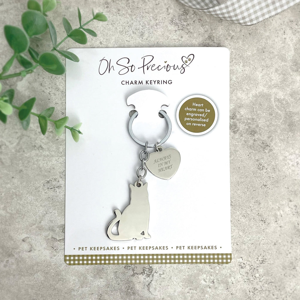 Oh So Precious Always In My Heart Charm Cat Memorial Keyring