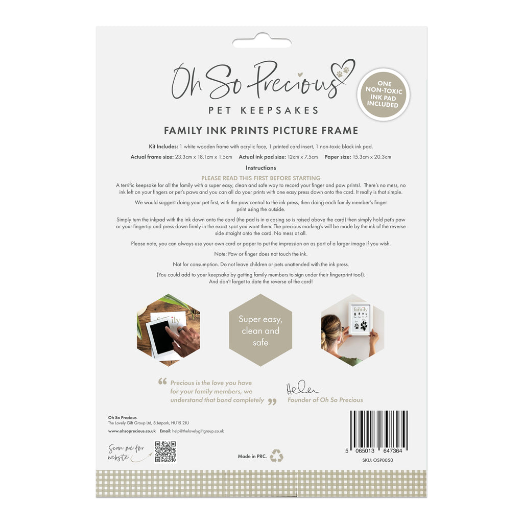 Oh So Precious Framed Family Finger/Paw Print Frame With Ink Kit