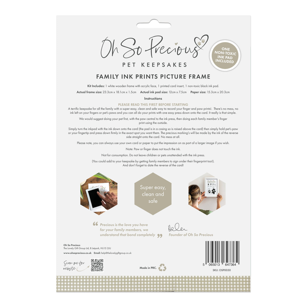 Oh So Precious Framed Family Finger/Paw Print Frame With Ink Kit
