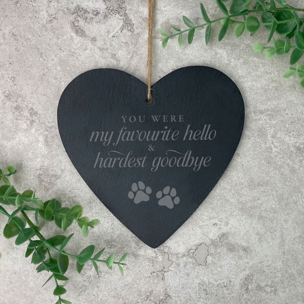 Hardest Goodbye Engraved Slate Hanging Heart
