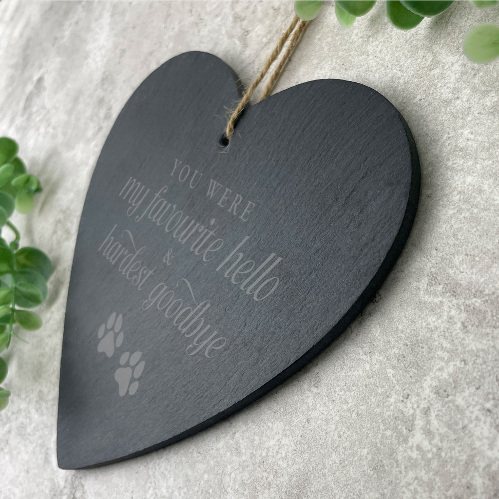 Hardest Goodbye Engraved Slate Hanging Heart