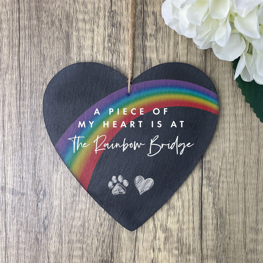 Rainbow Bridge Slate Hanging Heart