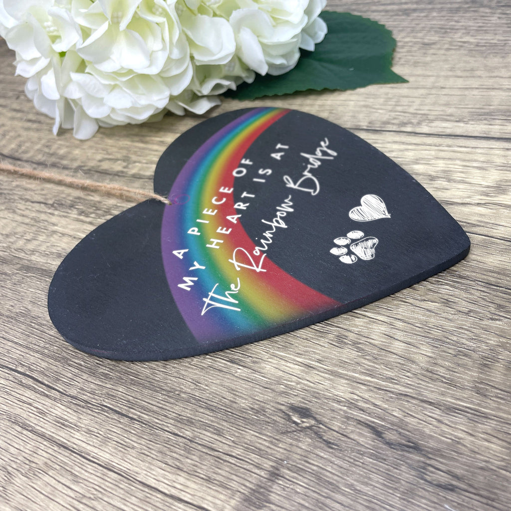 Rainbow Bridge Slate Hanging Heart