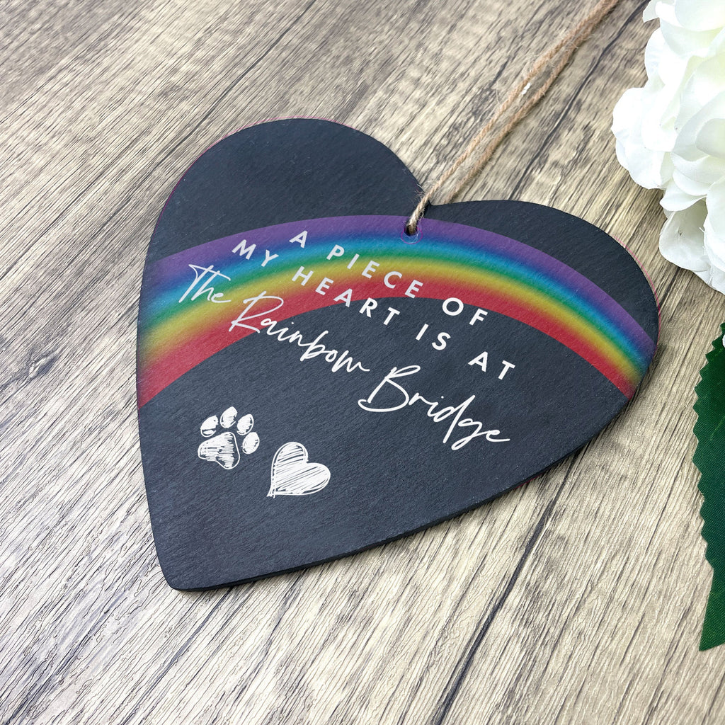 Rainbow Bridge Slate Hanging Heart