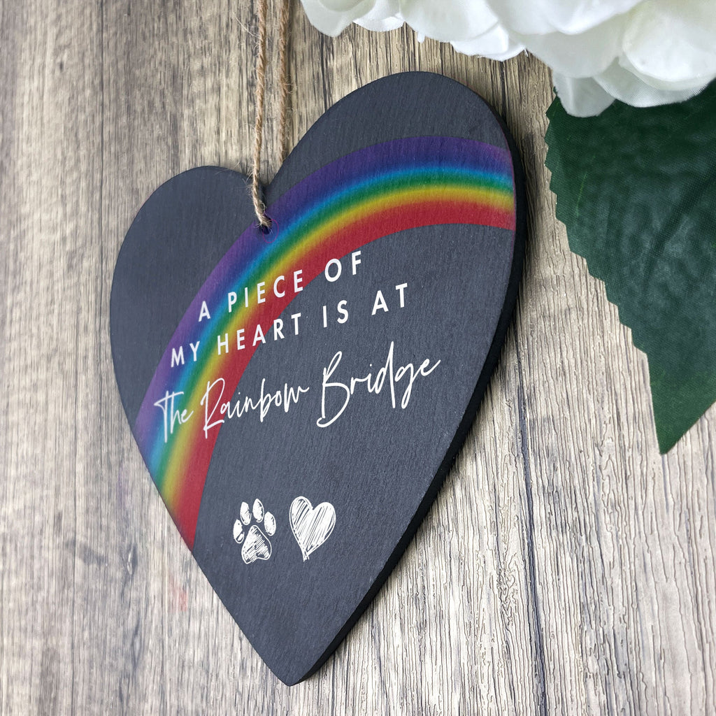 Rainbow Bridge Slate Hanging Heart