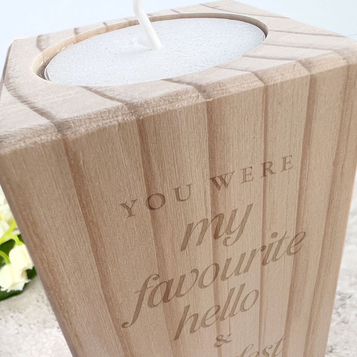 Hardest Goodbye Engraved Wooden Tea Light Holder