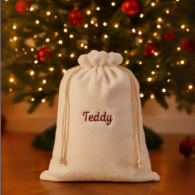 Personalised Embroidered Ivory Christmas Sack