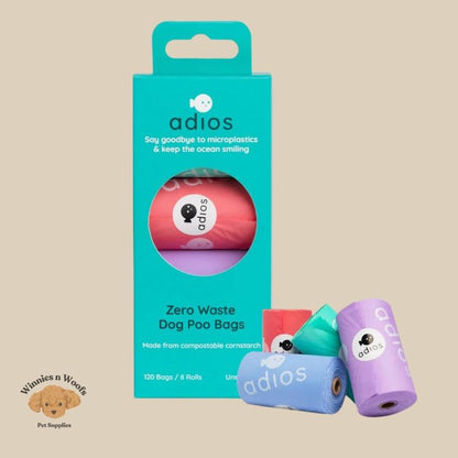 Adios Plastic Compostable Dog Poo Bags - Various colours and quantities