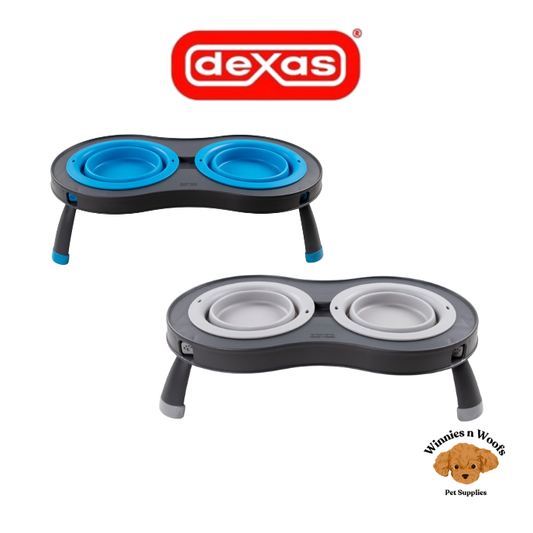 Dexas Double Elevated Feeder for Pets - Portable and Foldable for Easy Storage