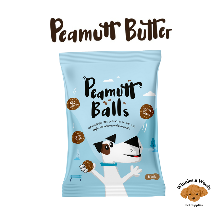 Peamutt Balls 45g -Peanut Butter Dog Treats with Peanuts, Apple and Strawberry